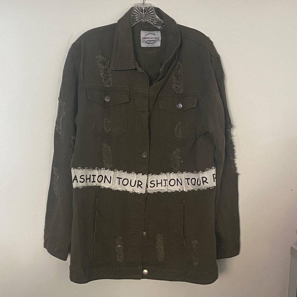 American Bazi Khaki Utility Jacket with Distressed Details